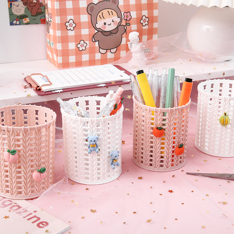 Creative imitation rattan pen holder cute cartoon student stationery sundries desktop finishing storage