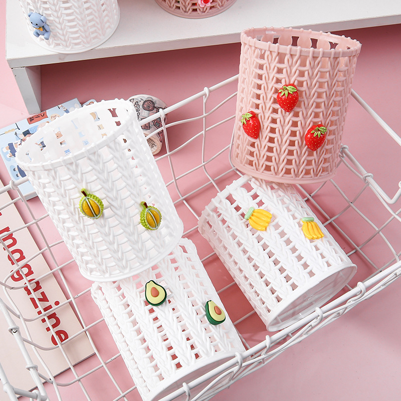 Creative imitation rattan pen holder cute cartoon student stationery sundries desktop finishing storage