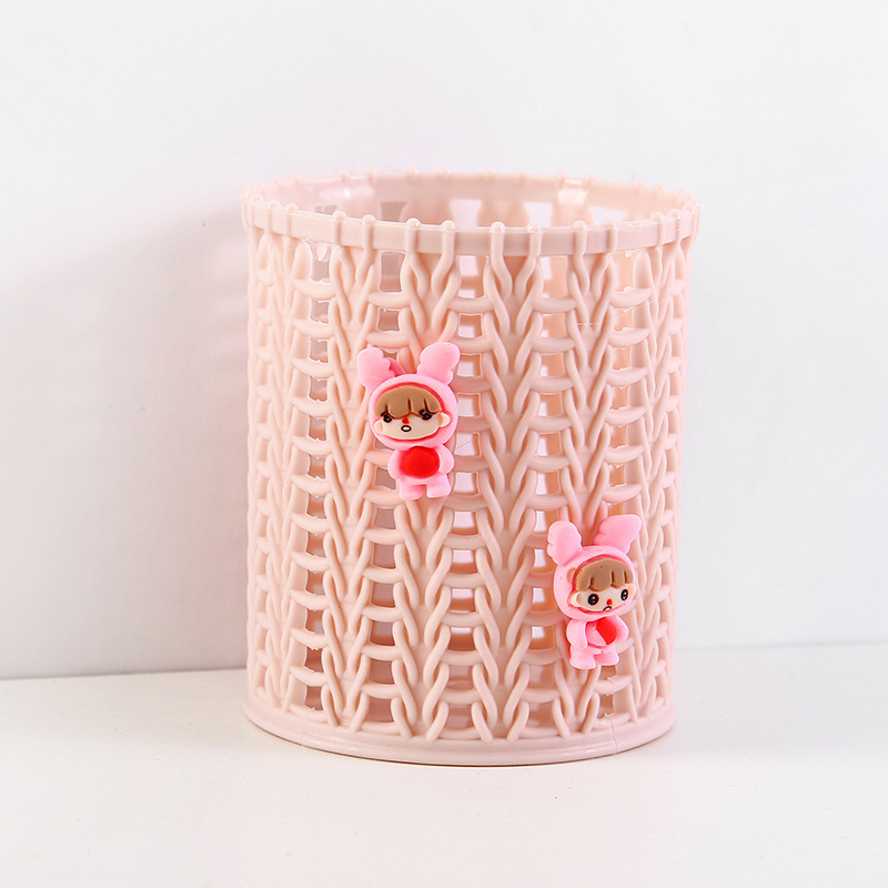 Creative imitation rattan pen holder cute cartoon student stationery sundries desktop finishing storage