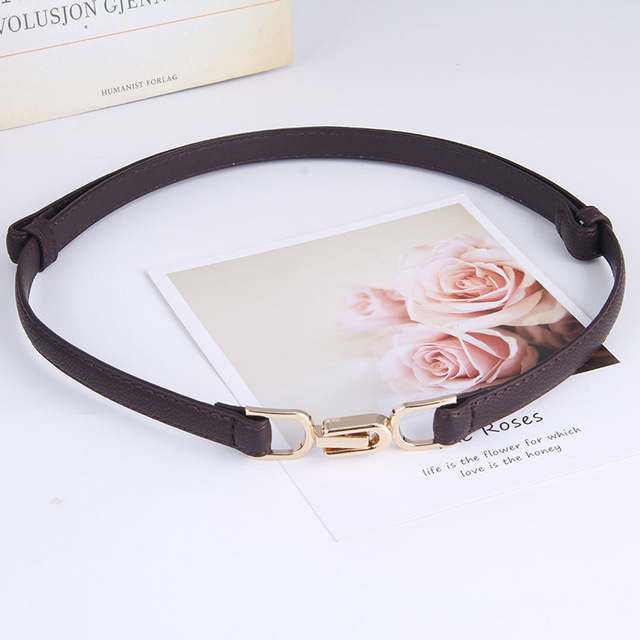Adjustable PU Leather Ladies Dress Belts Skinny Thin Women Waist Belts Strap Gold Color Buckle Female Belts