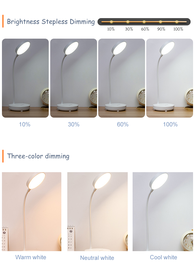 LED stepless Touch Dimming Reading Lamp USB Charging Plug-in 3-Levels Colors Eye Protection Student Table Light Office Lamp