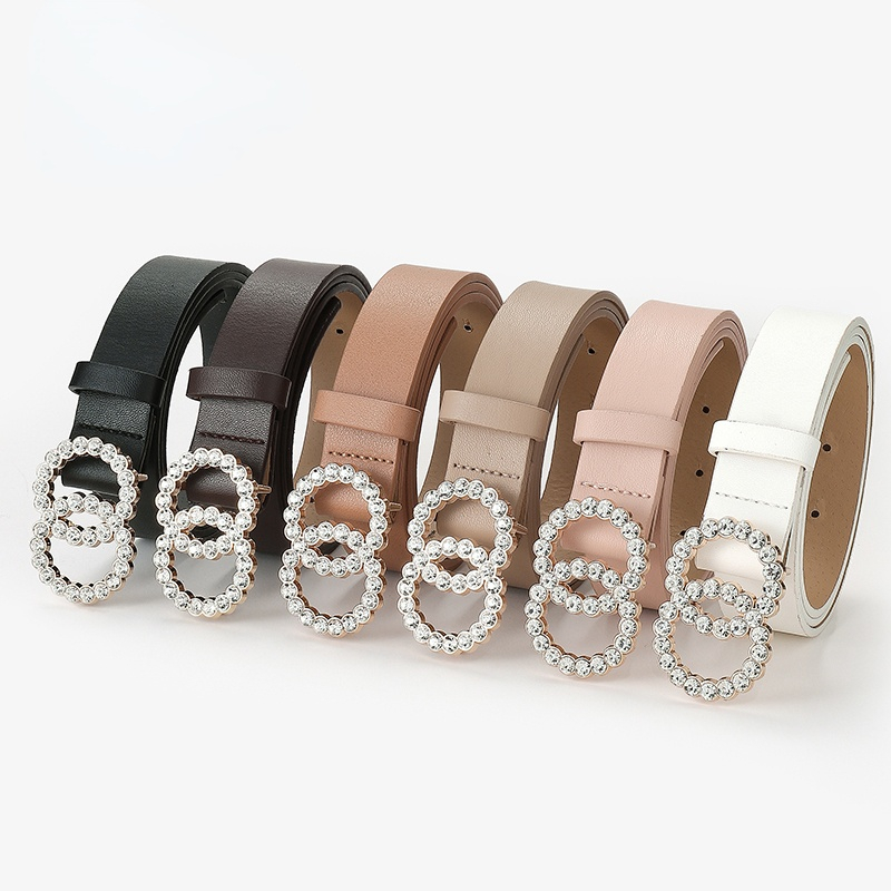 Fashion Belt Women Two Circle Diamond Decorate Buckle PU Leather Material Belt Female Casual Style Elegant belt