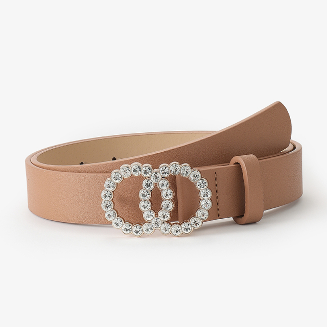 Fashion Belt Women Two Circle Diamond Decorate Buckle PU Leather Material Belt Female Casual Style Elegant belt