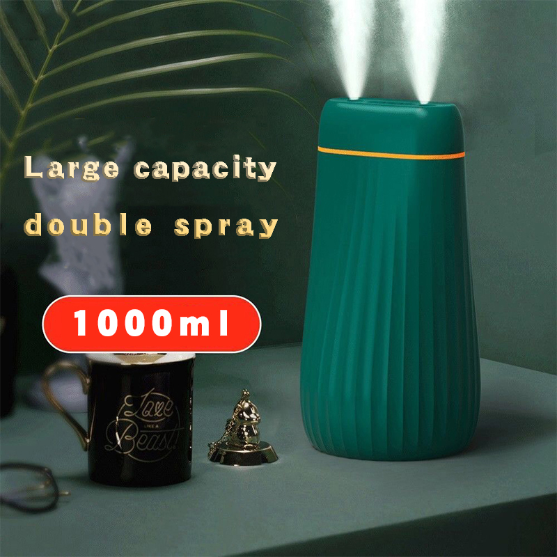 1000ML Double Spay Ultrasonic Air Humidifier USB Rechargeable 2000mAh Battery Mist Maker Aromatherapy Diffuser for Home Office