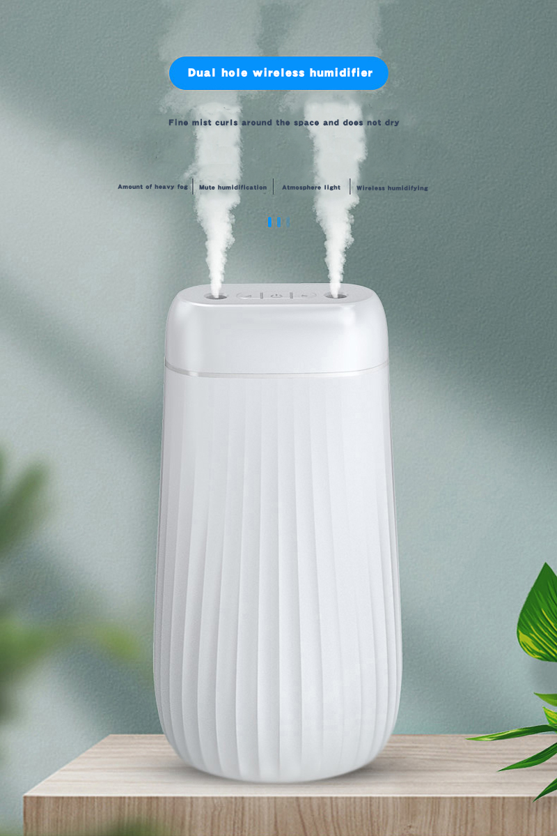 1000ML Double Spay Ultrasonic Air Humidifier USB Rechargeable 2000mAh Battery Mist Maker Aromatherapy Diffuser for Home Office