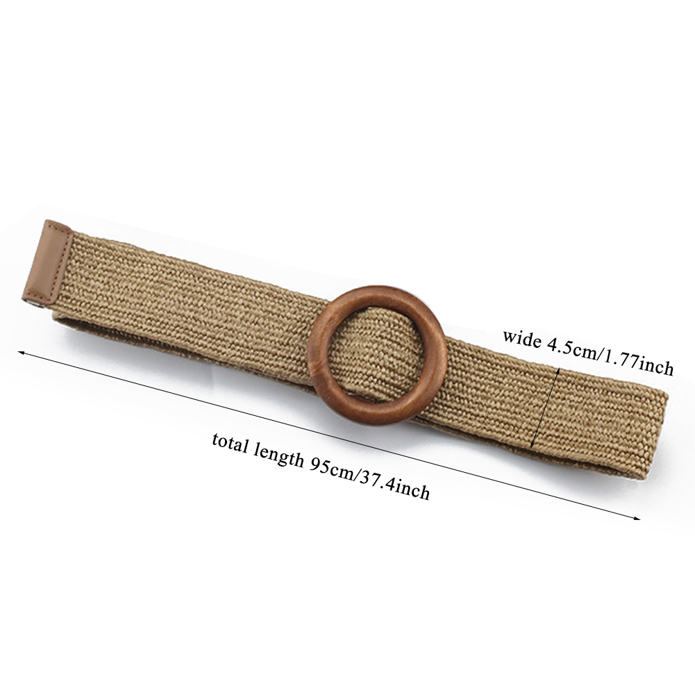 Vintage Boho Braided Waist Belt Summer Solid Female Belt Round Wooden Smooth Buckle Fake Straw Wide Belts For Women