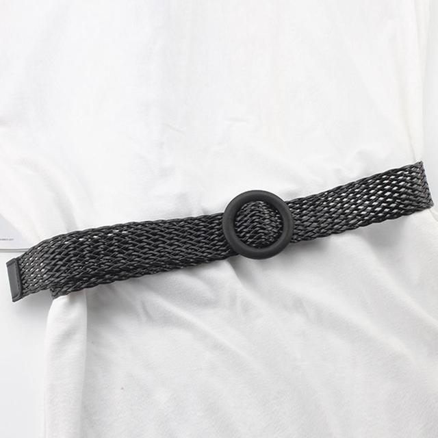 Vintage Boho Braided Waist Belt Summer Solid Female Belt Round Wooden Smooth Buckle Fake Straw Wide Belts For Women