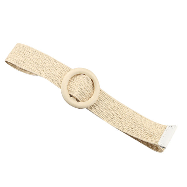 Vintage Boho Braided Waist Belt Summer Solid Female Belt Round Wooden Smooth Buckle Fake Straw Wide Belts For Women
