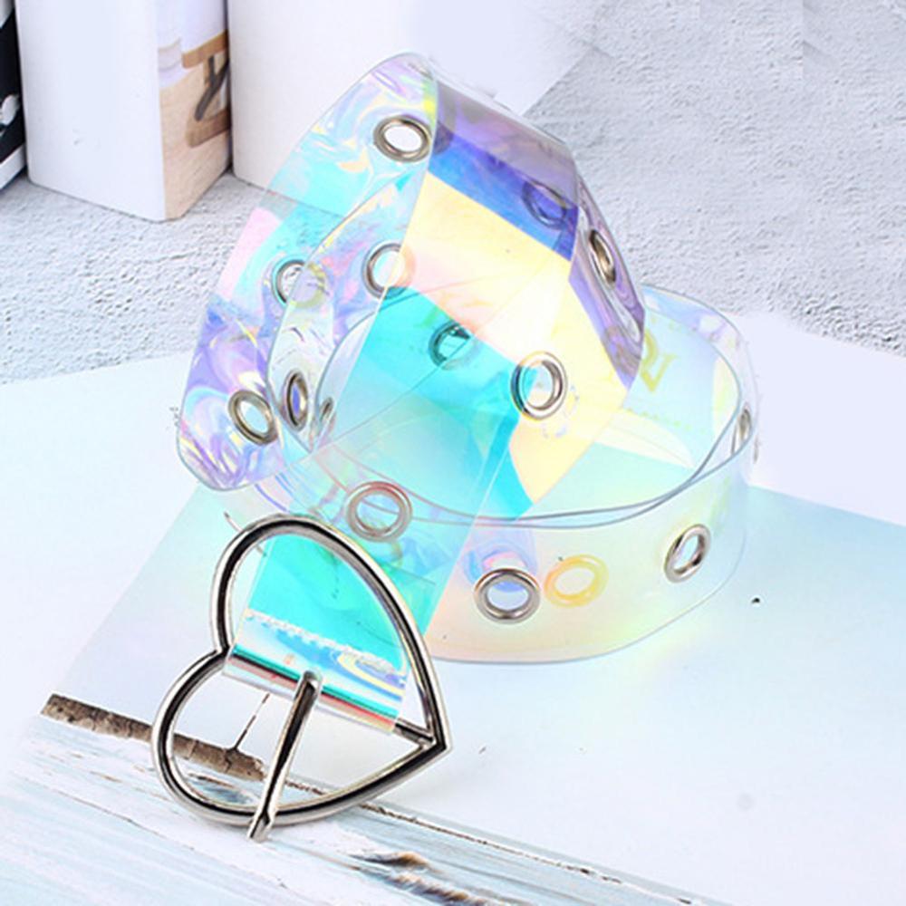 New Laser Women Belt Holographic Clear Waist Belt Metal Pin Buckle  Transparent Waist Belts for Women Belt Waistband 90cm-120cm