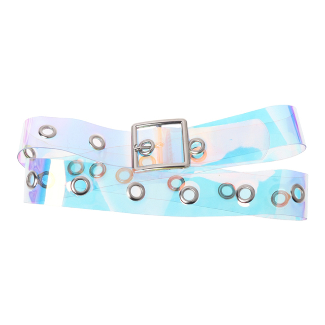 New Laser Women Belt Holographic Clear Waist Belt Metal Pin Buckle  Transparent Waist Belts for Women Belt Waistband 90cm-120cm