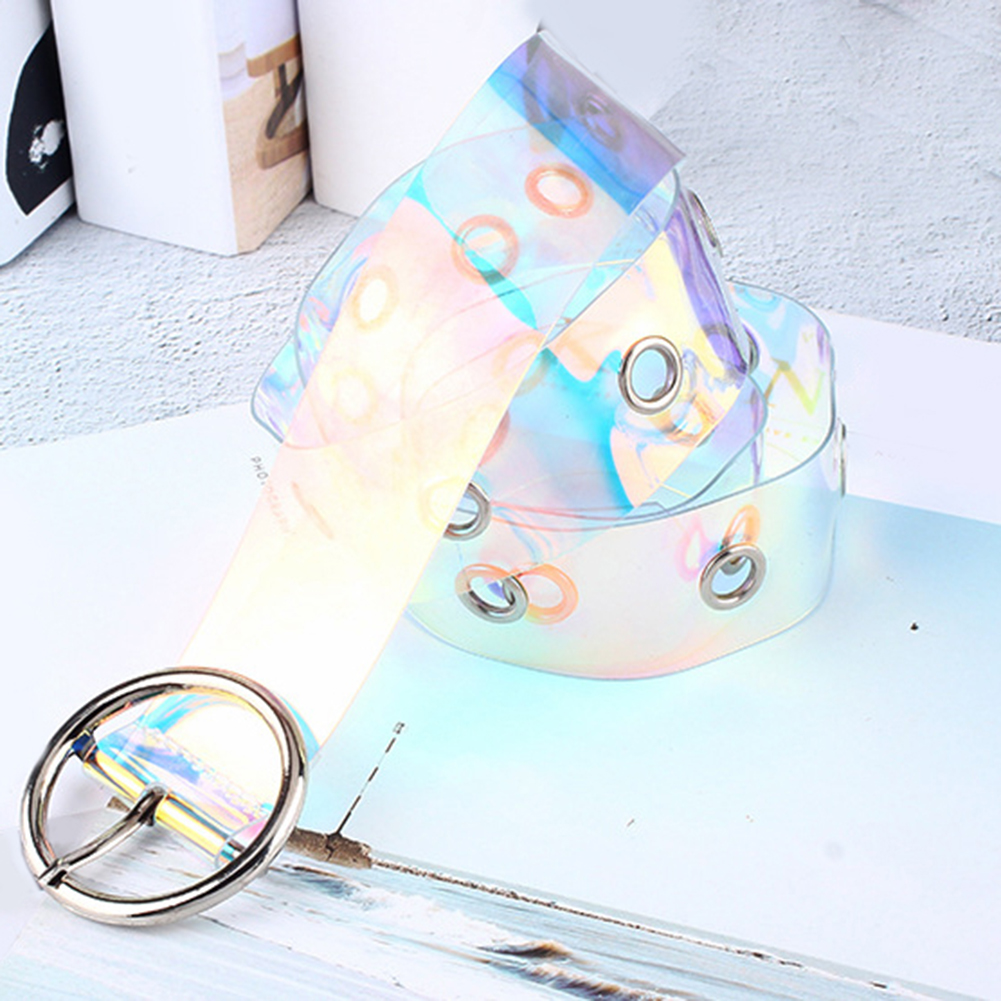 New Laser Women Belt Holographic Clear Waist Belt Metal Pin Buckle  Transparent Waist Belts for Women Belt Waistband 90cm-120cm