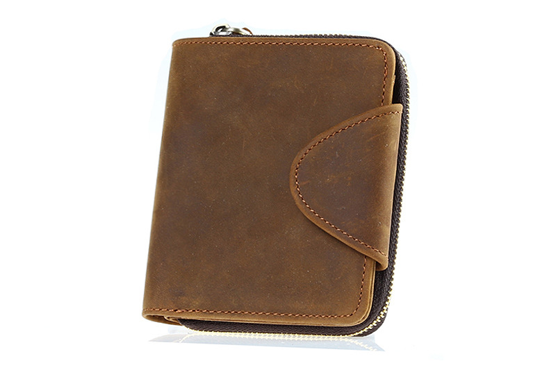 Vintage Male Short Wallet Genuine Crazy Horse Cowhide Leather Men Wallets Purse With Card Holder Clutch Wrist Bag S078