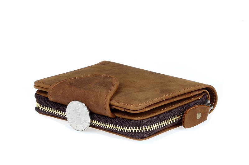 Vintage Male Short Wallet Genuine Crazy Horse Cowhide Leather Men Wallets Purse With Card Holder Clutch Wrist Bag S078