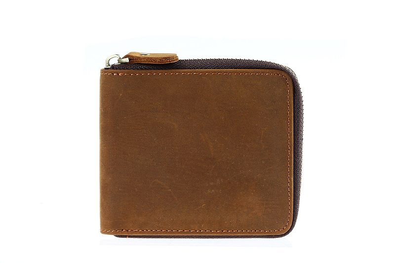 New Vintage Male Short Wallet Genuine Crazy Horse Cowhide Leather Men Wallets Purse With Card Holder  Clutch Wrist Bag S076