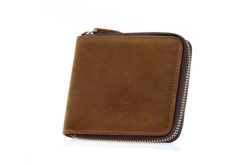 New Vintage Male Short Wallet Genuine Crazy Horse Cowhide Leather Men Wallets Purse With Card Holder  Clutch Wrist Bag S076