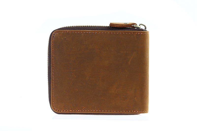 New Vintage Male Short Wallet Genuine Crazy Horse Cowhide Leather Men Wallets Purse With Card Holder  Clutch Wrist Bag S076