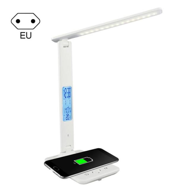 Wireless Charging LED Desk Lamp With Calendar Temperature Alarm Clock Eye Protect Study Business Night Light Bedroom Table Lamps