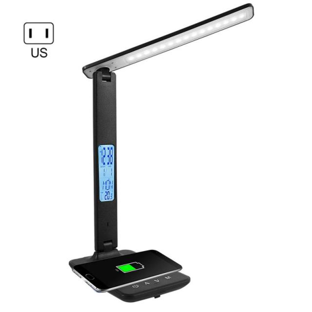 Wireless Charging LED Desk Lamp With Calendar Temperature Alarm Clock Eye Protect Study Business Night Light Bedroom Table Lamps
