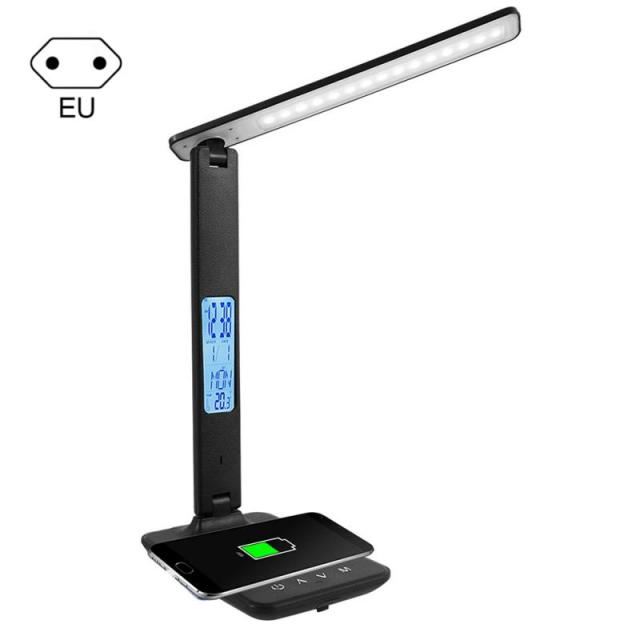 Wireless Charging LED Desk Lamp With Calendar Temperature Alarm Clock Eye Protect Study Business Night Light Bedroom Table Lamps