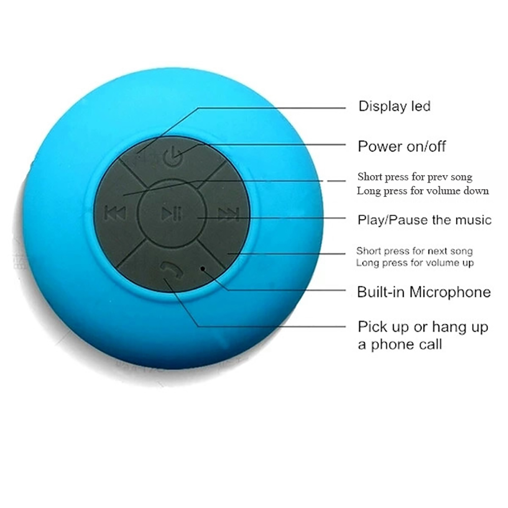 Bluetooth Speaker Portable Waterproof Wireless Handsfree Speakers, for Showers, Bathroom, Pool, Car, Beach & Outdoor BTS-06