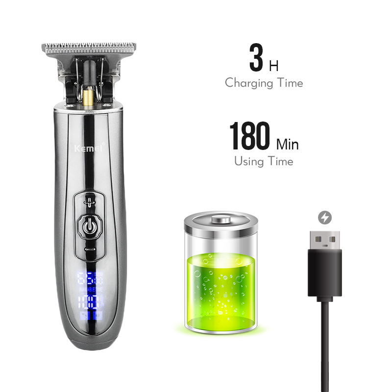 USB Rechargeable Bald Head Hair Clipper LCD Display Trimmer 45G Carbon Steel Ceramic Blade Shaving Cordless Hair Cutter