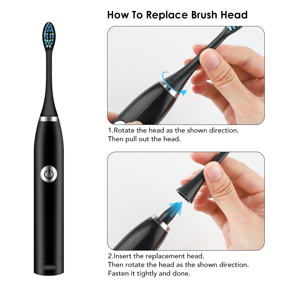 Sonic Electric Toothbrush for Adults 6 Mode Smart Timer Whitening Tooth Brushes IPX7 Waterproof USB Charger 3 Replaceable Head