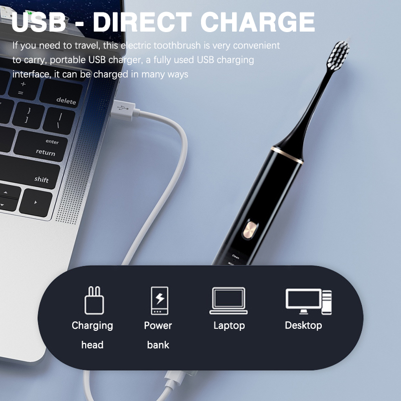 Sonic Electric Toothbrush USB Charger IPX7 Waterproof Dupont Bristles Smart Timing 4 Cleaning Modes