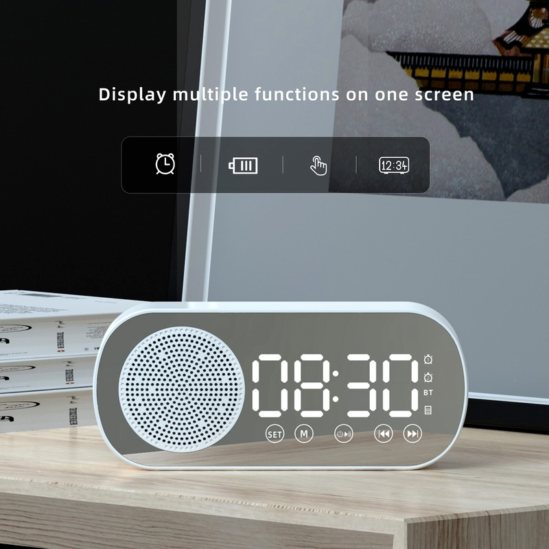 New Wireless Bluetooth Speaker HD Mirror Clock Alarm Card Radio Gift Mini Stereo Bluetooth Portable Speaker