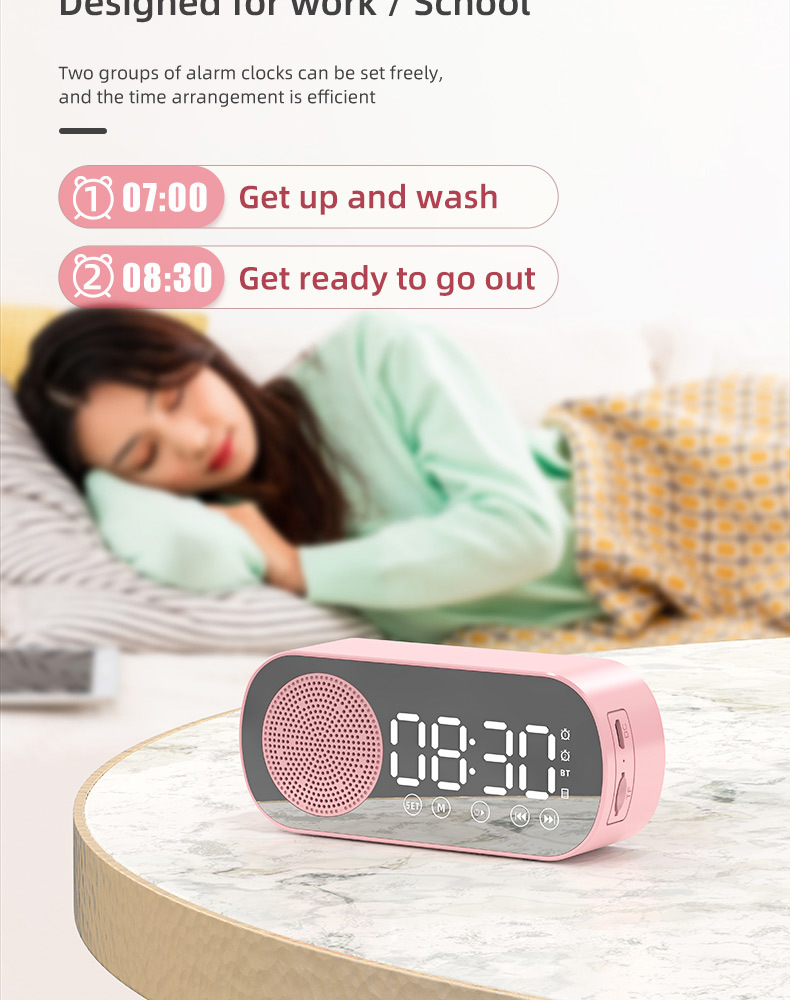 New Wireless Bluetooth Speaker HD Mirror Clock Alarm Card Radio Gift Mini Stereo Bluetooth Portable Speaker