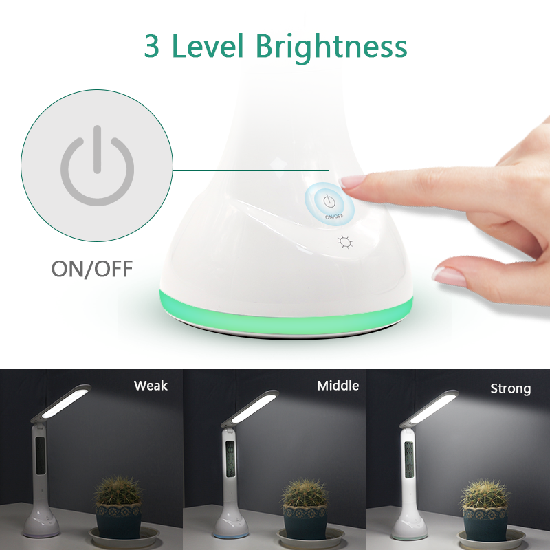 Desk Lamp LED Foldable Dimmable Touch Rechargeable Table Lamp with Calendar Temperature Alarm Clock night mood lights