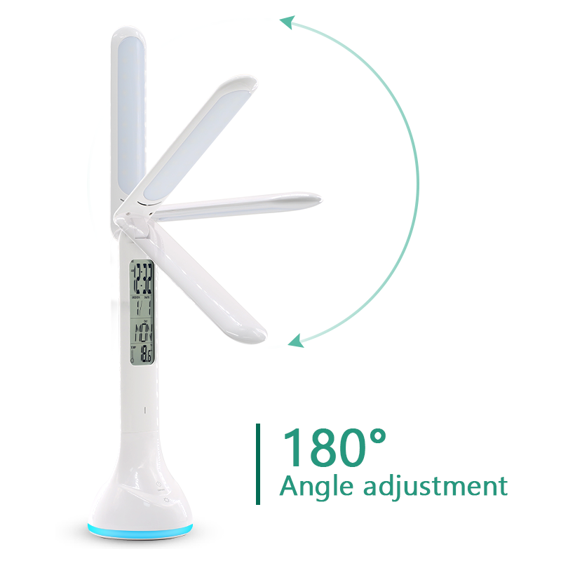 Desk Lamp LED Foldable Dimmable Touch Rechargeable Table Lamp with Calendar Temperature Alarm Clock night mood lights