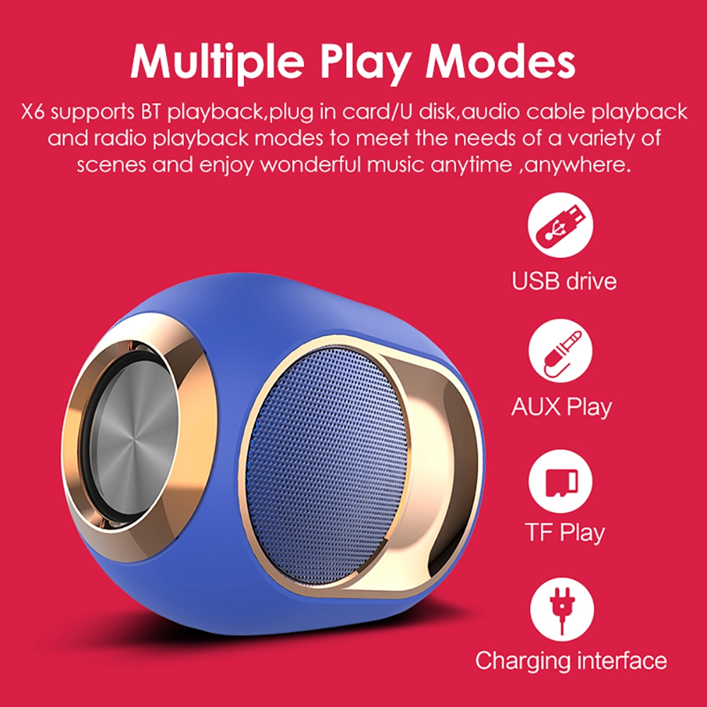 Portable Outdoor X6 TWS Waterproof Bass USB TF Card Microphone BT Speaker Mini Wireless Speakers Bluetooth
