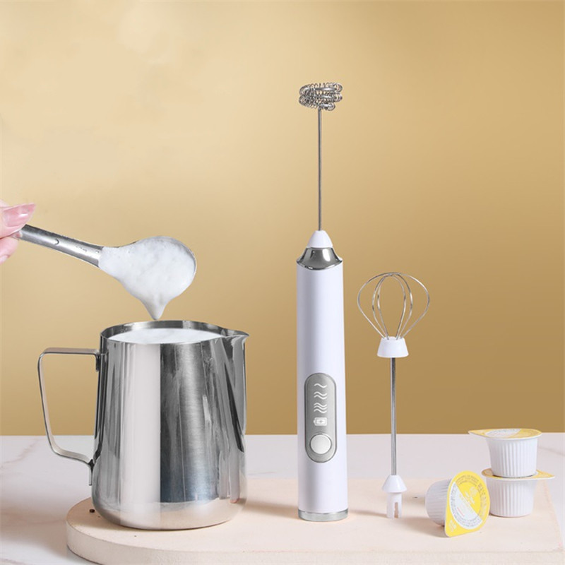 Electric Milk Frother Egg Beater Stainless Steel USB Charging Home Portable Fast Mute Coffee Cream Whipped Kitchen Baking Tools