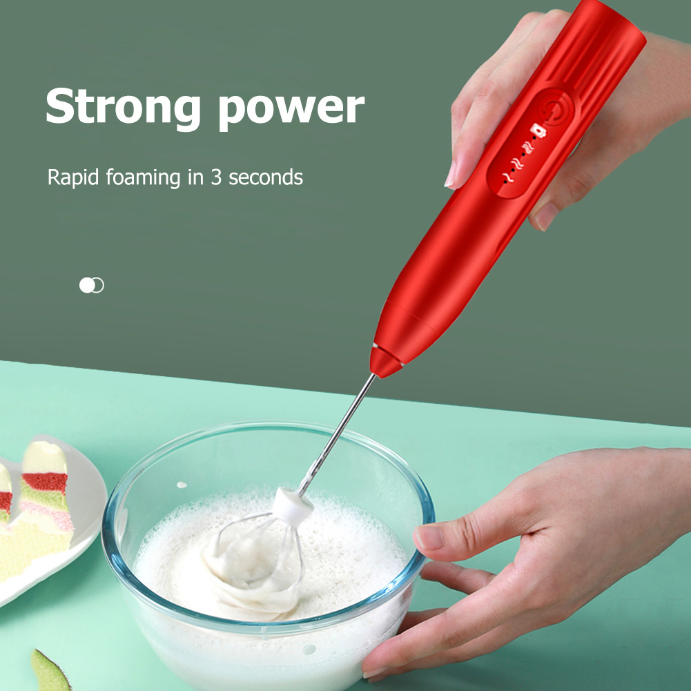Kitchen Electric Coffee Mixer Rechargeable Milk Shaker Maker Frother Foamer USB Charging Egg Beater Handheld 3-Speed Adjustable Blender