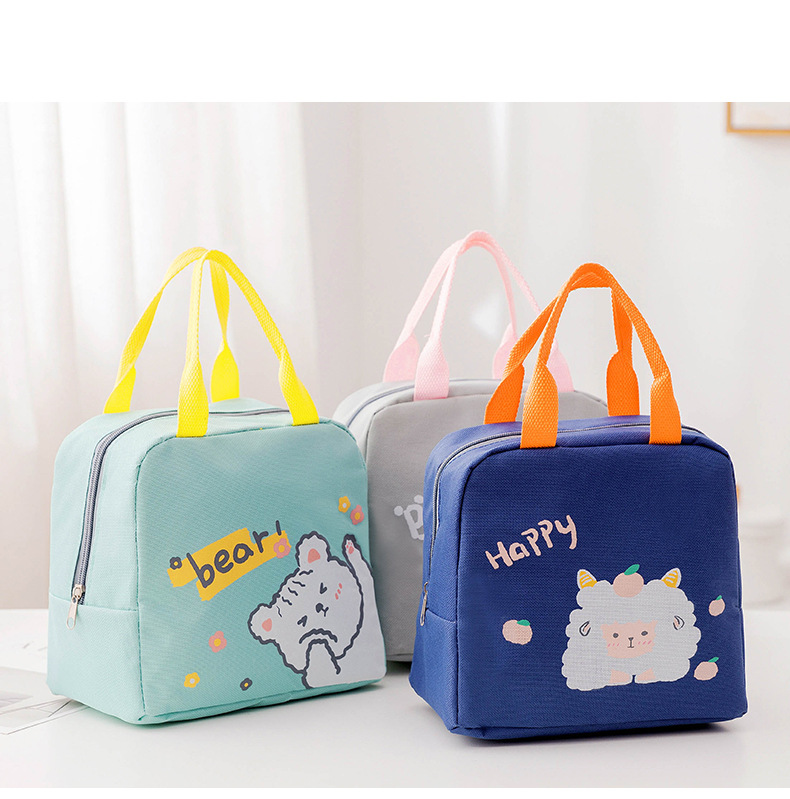New Cartoon Insulated Lunch Bag Zipper Lunch Bag Bag Aluminum Film Thickened Large Capacity Portable Lunch Box Handbag