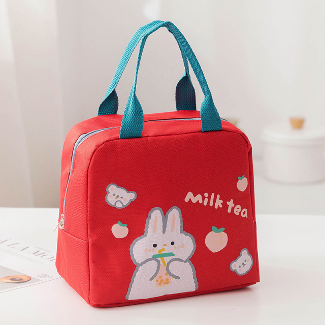 New Cartoon Insulated Lunch Bag Zipper Lunch Bag Bag Aluminum Film Thickened Large Capacity Portable Lunch Box Handbag