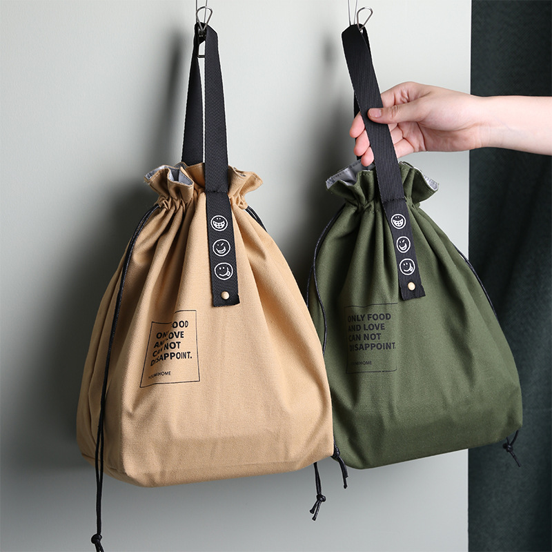 Portable Women's Bag Lunch Box Canvas Thermal Insulation Box Handbag