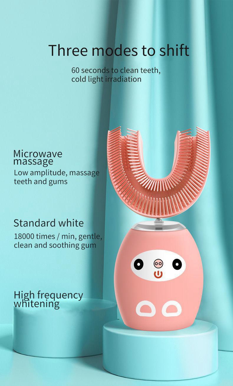 Children U-shaped Electric Toothbrush Mouth-contained Silicone Braces USB Charging Ultrasonic Toothbrush Music English Version