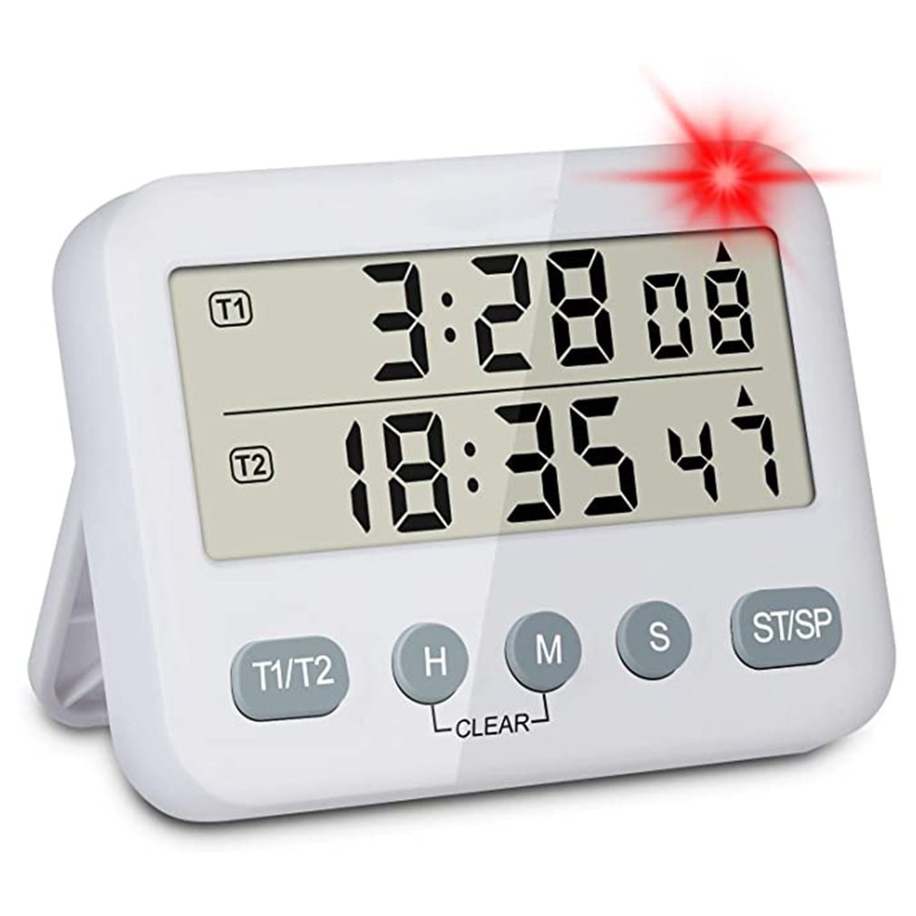 Dual Digital Screen Kitchen Timer Voice Prompt Mute Vibration Flashing Light Clock Square Cooking Count Up Countdown Clock