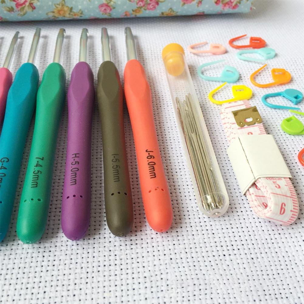 14pcs Aluminum Crochet Set Soft Handles Knitting Needles Kit Knitting Craft Case Crochet Agulha Set Weaving Tools Sewing Tool