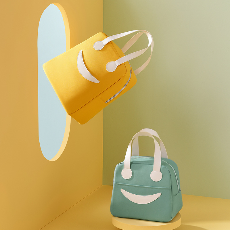New cartoon smiley face insulated Handbag zipper rice bag school food storage bag picnic box tote bag refrigerated lunch bag