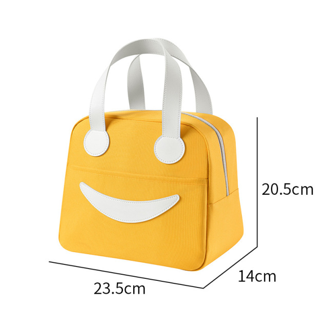 New cartoon smiley face insulated Handbag zipper rice bag school food storage bag picnic box tote bag refrigerated lunch bag