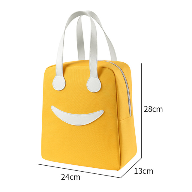 New cartoon smiley face insulated Handbag zipper rice bag school food storage bag picnic box tote bag refrigerated lunch bag