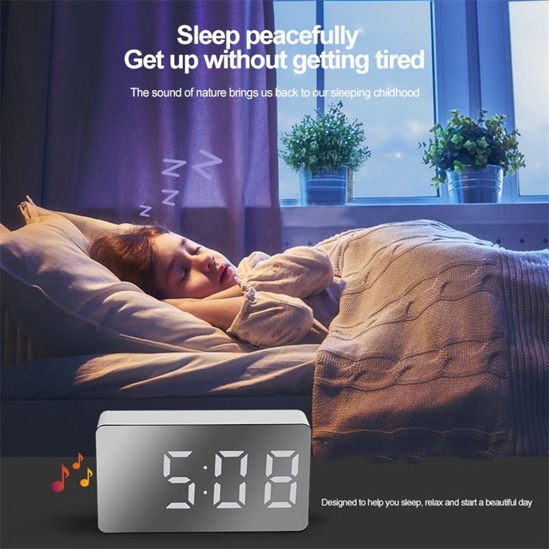 LED Mirror Table Clock Digital Alarm Snooze Display Time Night Light  Desktop USB Clock Digital Home Decor Gifts for Children