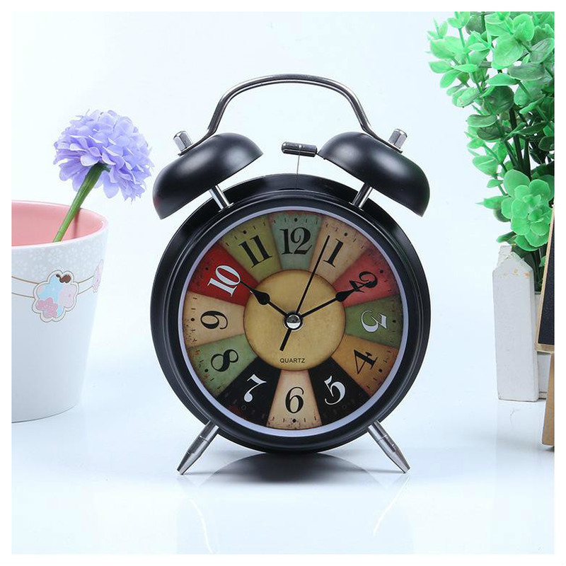 Silent Battery Operated Wake Up Vintage Quartz Bedroom Nightlight Design Analog Non Ticking Alarm Clock Bedside  Twin Bell WF925