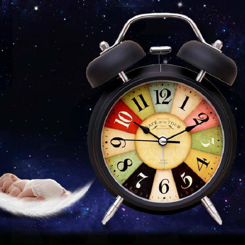 Silent Battery Operated Wake Up Vintage Quartz Bedroom Nightlight Design Analog Non Ticking Alarm Clock Bedside  Twin Bell WF925