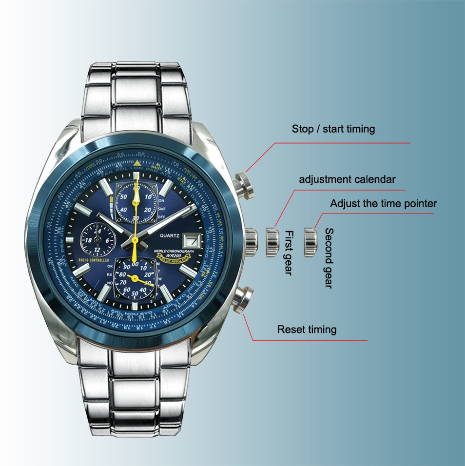 2022 New Citizen Watch Luxury Stainless Steel Quartz Watch Classic Black Blue Dial Men's Watch Top Leather Strap Chronograph