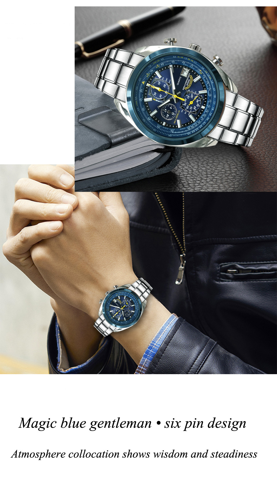 2022 New Citizen Watch Luxury Stainless Steel Quartz Watch Classic Black Blue Dial Men's Watch Top Leather Strap Chronograph