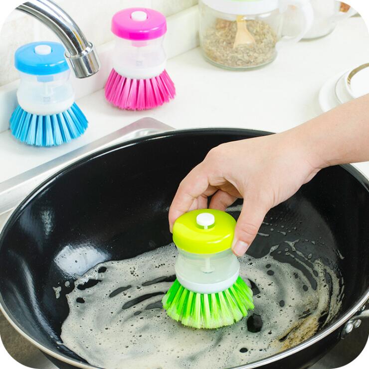 2 IN 1 Wash Pot Brushes Pot Dish Cleaning Brush with Liquid Soap Dispenser Dishwashing Brush Kitchen Cleaning Tools Accessories