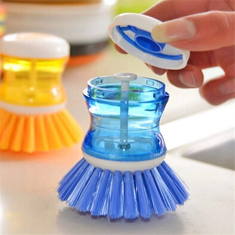 2 IN 1 Wash Pot Brushes Pot Dish Cleaning Brush with Liquid Soap Dispenser Dishwashing Brush Kitchen Cleaning Tools Accessories